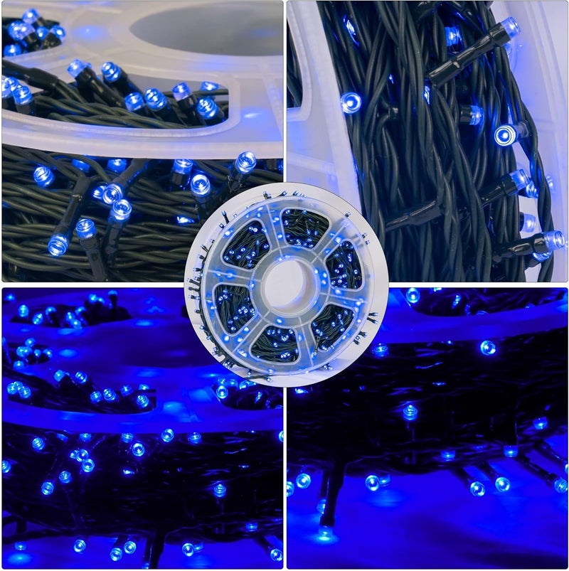 FUNPENY 164FT 500 LED Christmas Indoor Outdoor Decorative String Lights, 8 Modes Waterproof Plug in Green Wire LED Fairy Light for Christmas Party Wedding Garden Home Decoration (Blue) - Image 2